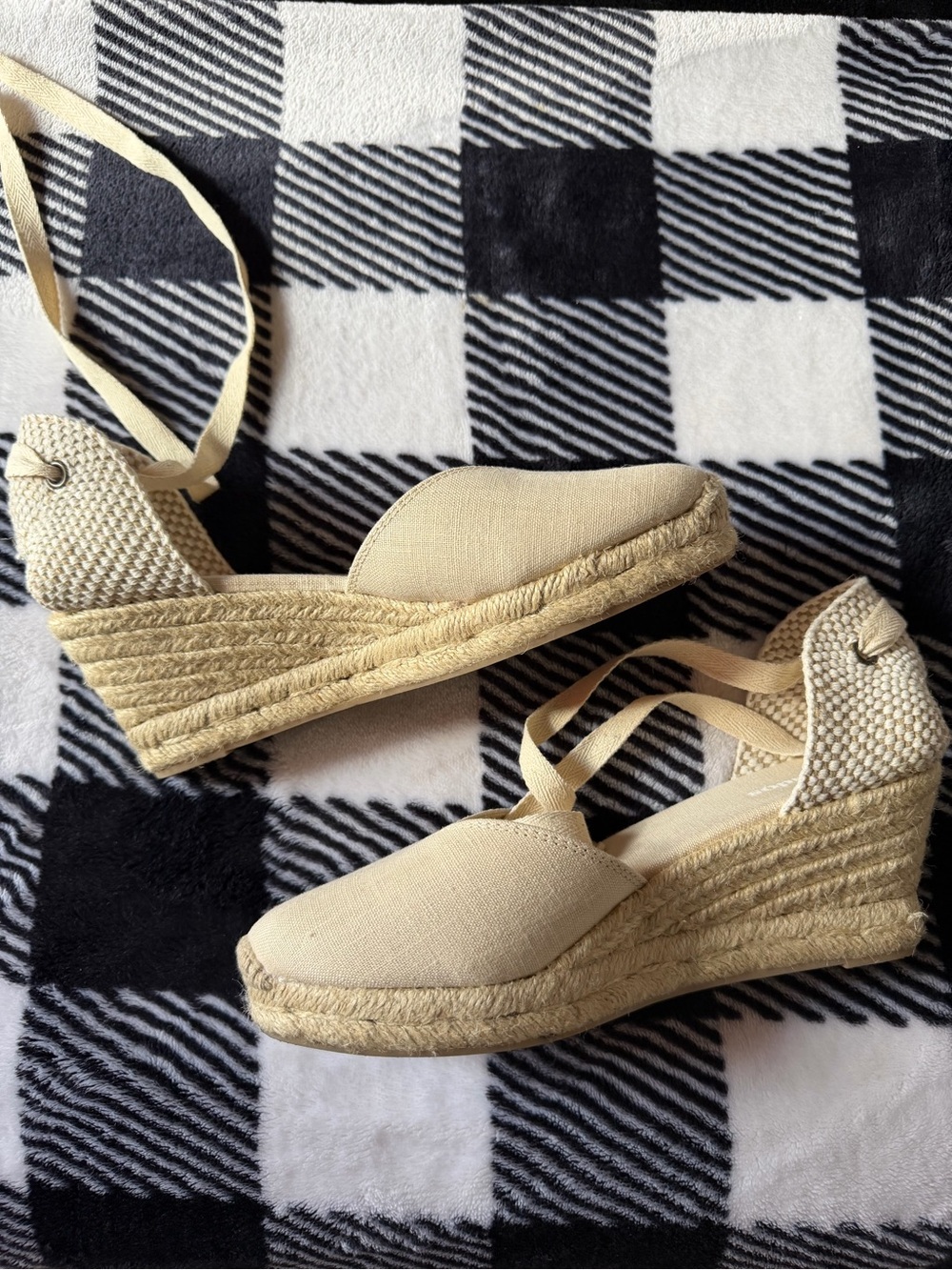 Soludos Cream Espadrille Wedge Sandals with Ankle Ties